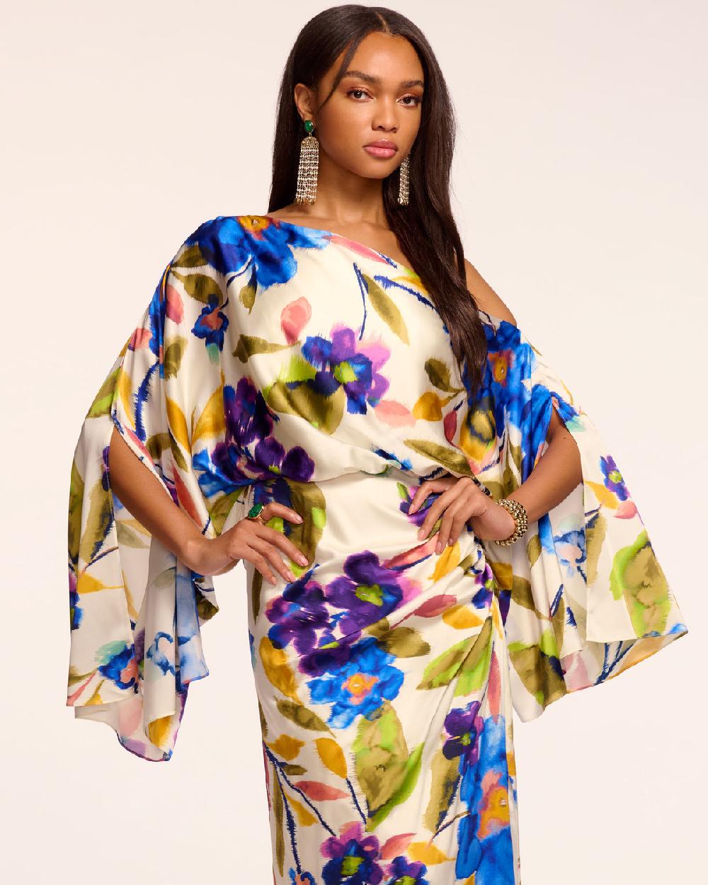 Ramy Brook Noel Printed Silk Off-The-Shoulder Maxi Dress