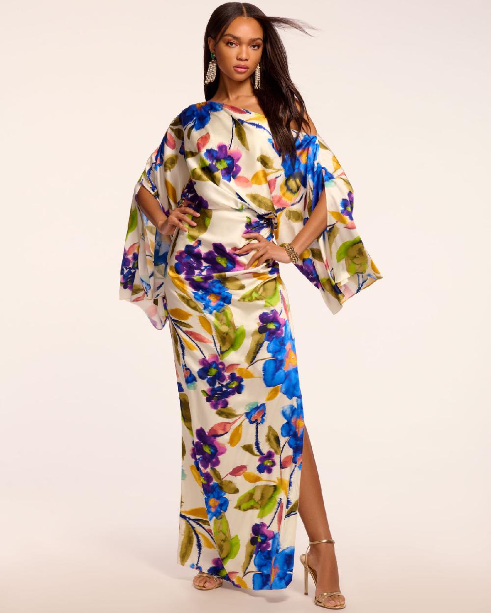 ramy brook Noel Printed Silk Off-The-Shoulder Maxi Dress