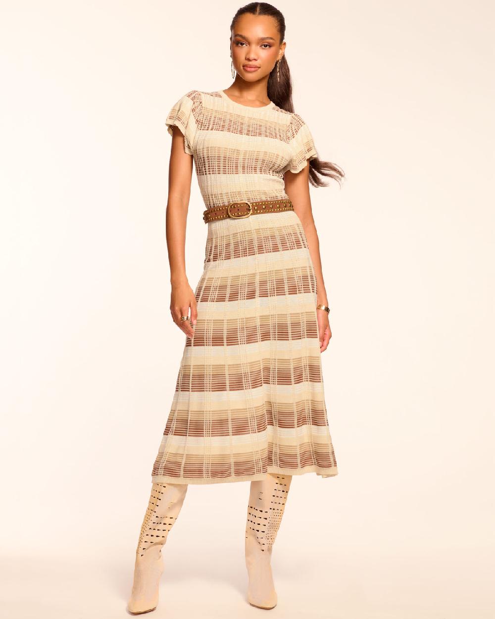 ramy brook Rachel Plaid Knit Flutter Sleeve Midi Dress