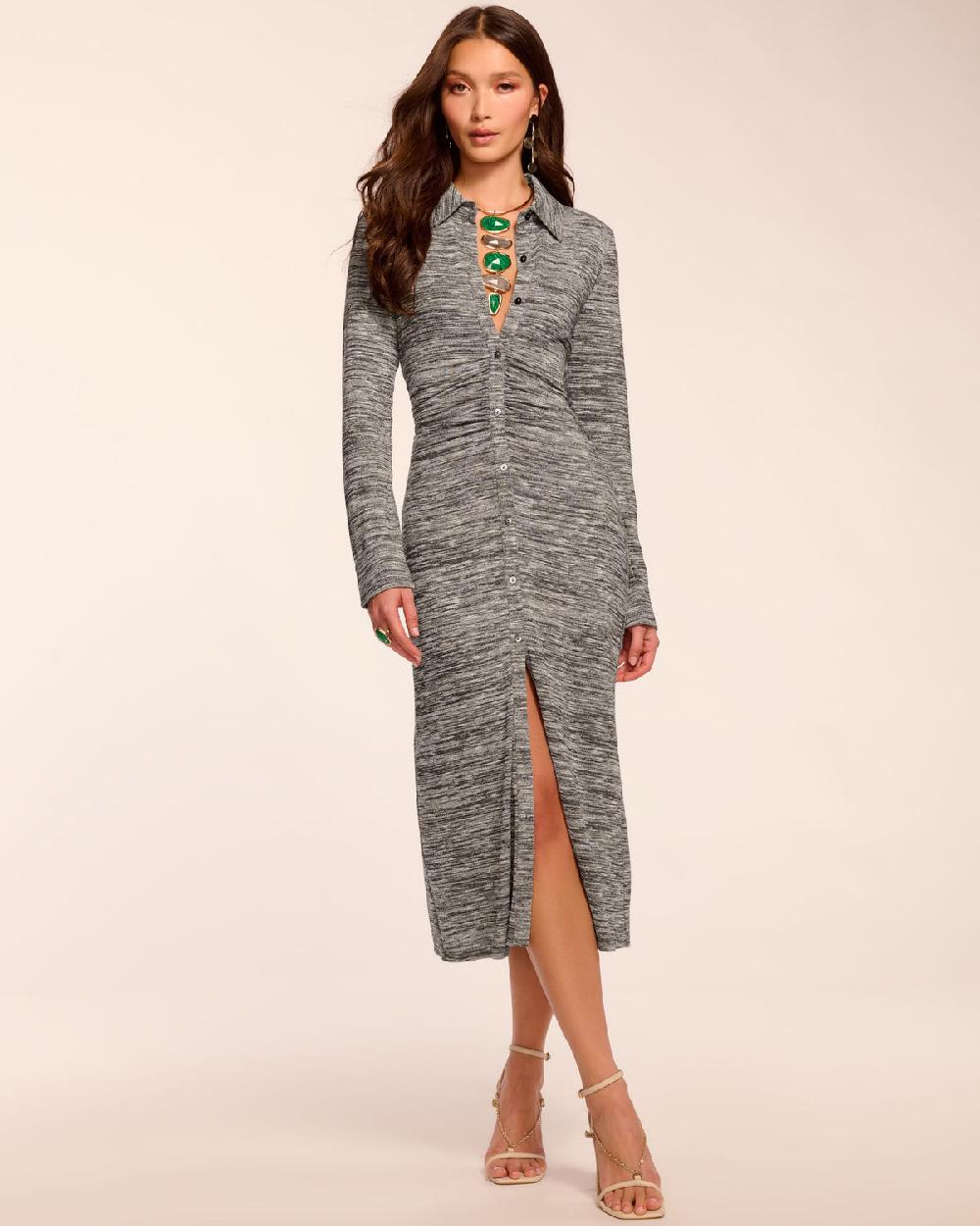 ramy brook Rachelle Long Sleeve Ruched Lurex Knit Midi Dress
