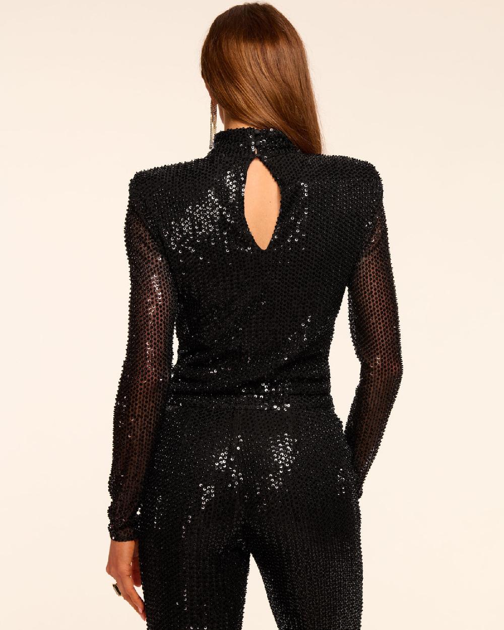 Ramy Brook Amber Beaded Sequin Mock Neck Crop Top