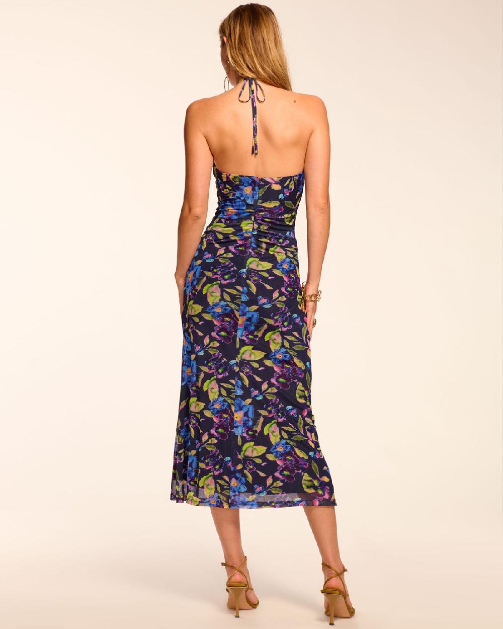 Ramy Brook Aveline Mesh Ruched Halter Midi Dress