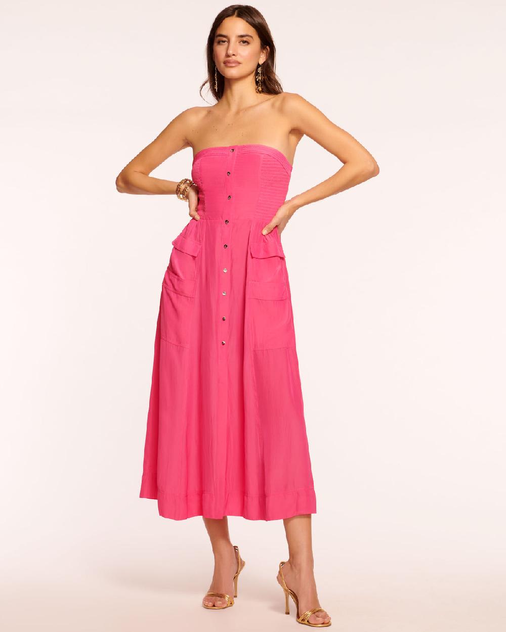 Ramy Brook Blair Strapless Smocked Midi Dress