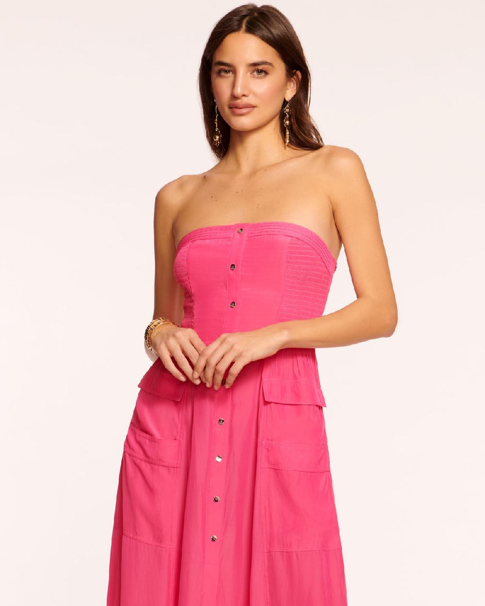 Ramy Brook Blair Strapless Smocked Midi Dress