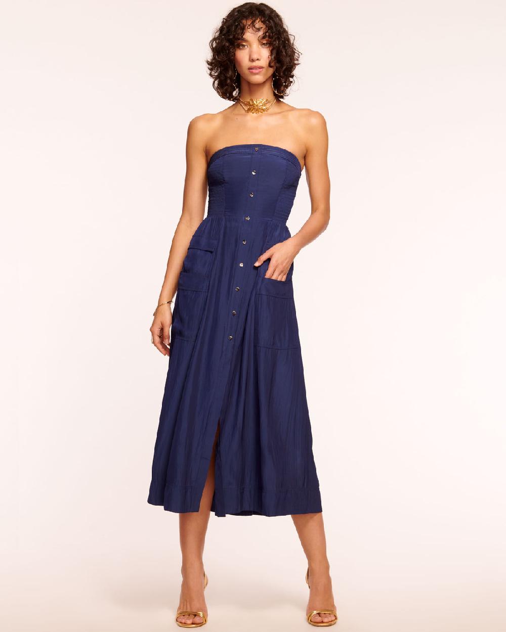 ramy brook Blair Strapless Smocked Midi Dress