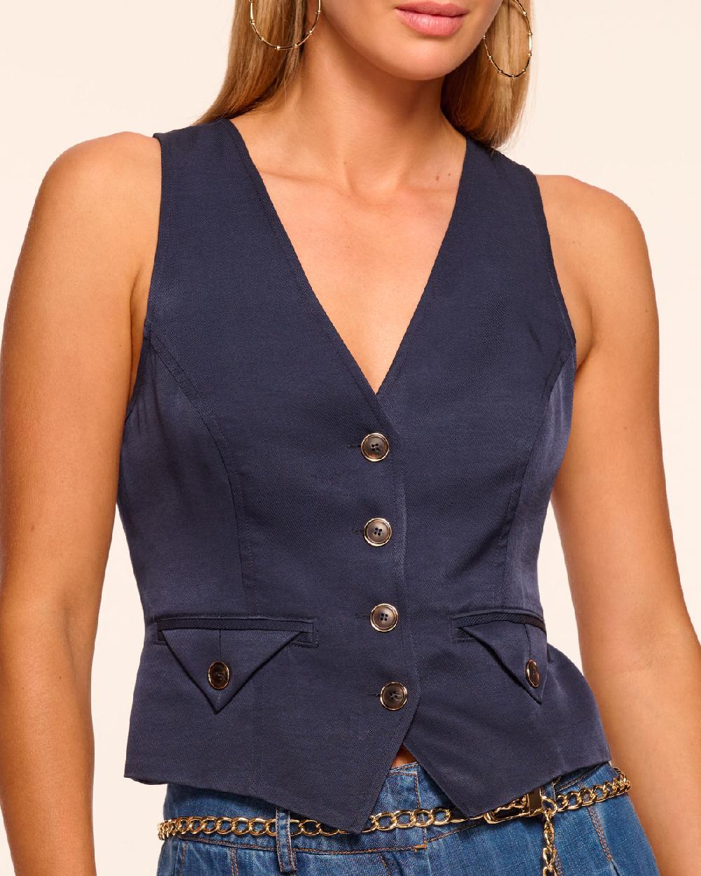 Ramy Brook Cedric V-Neck Button Down Vest