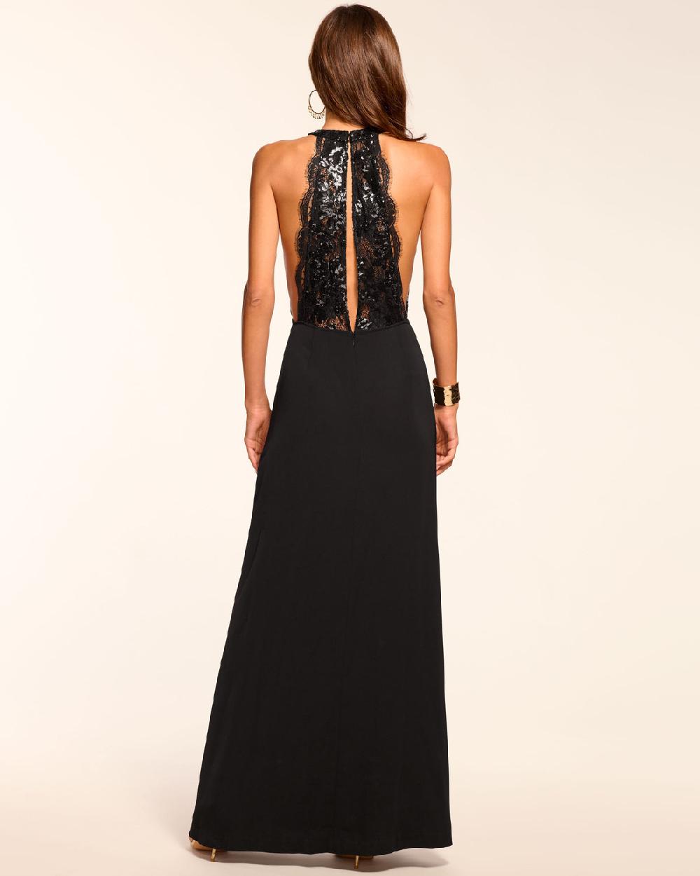 Ramy Brook Chantal Plunging Metallic Lace Gown