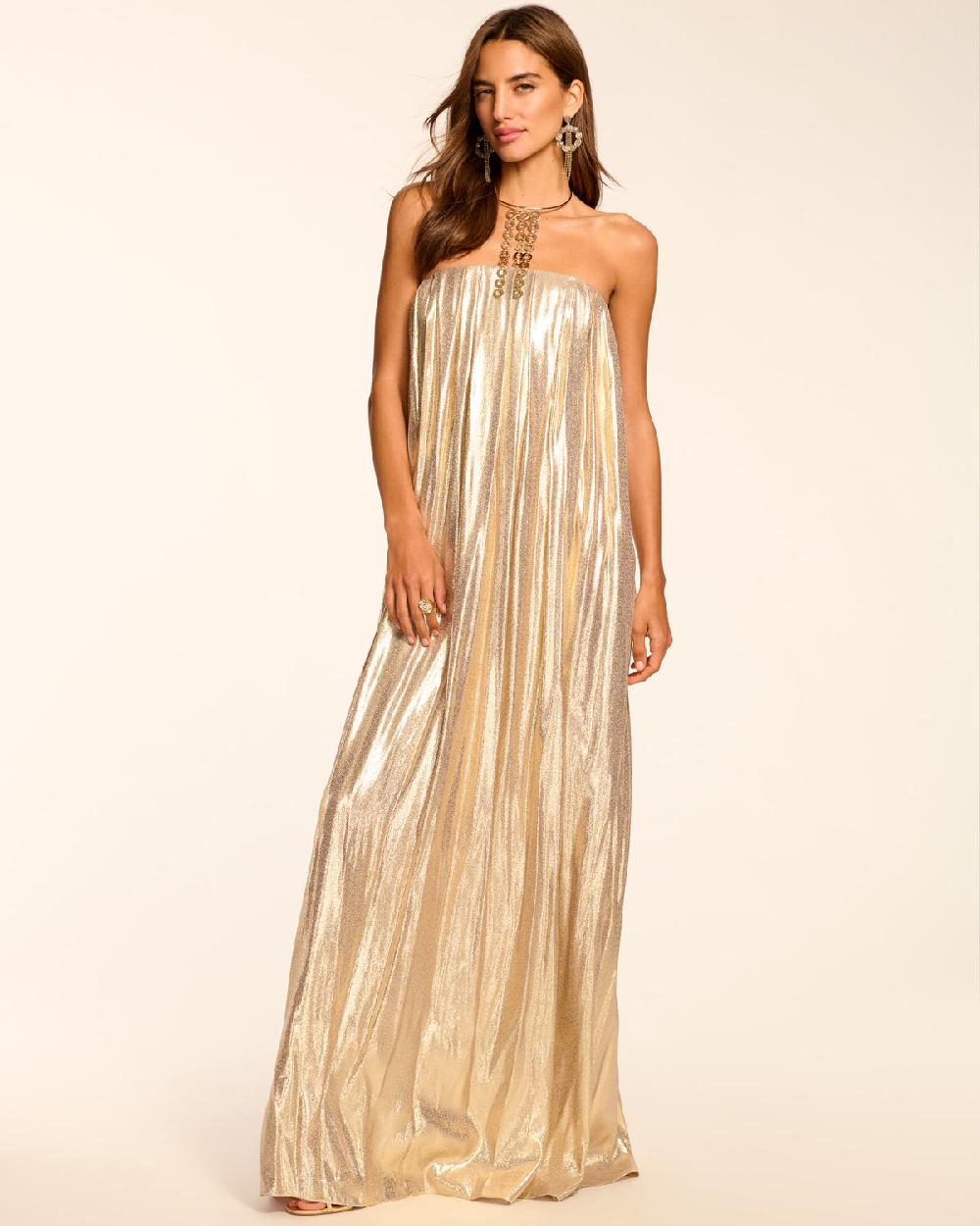 Ramy Brook Chiara Silk Lamé Strapless Maxi Dress