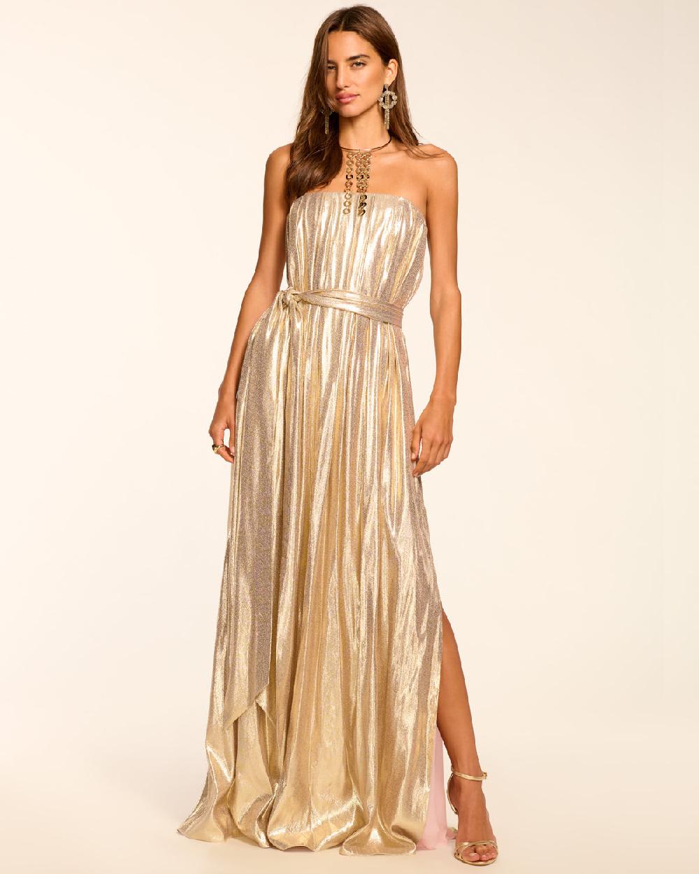 ramy brook Chiara Silk Lamé Strapless Maxi Dress