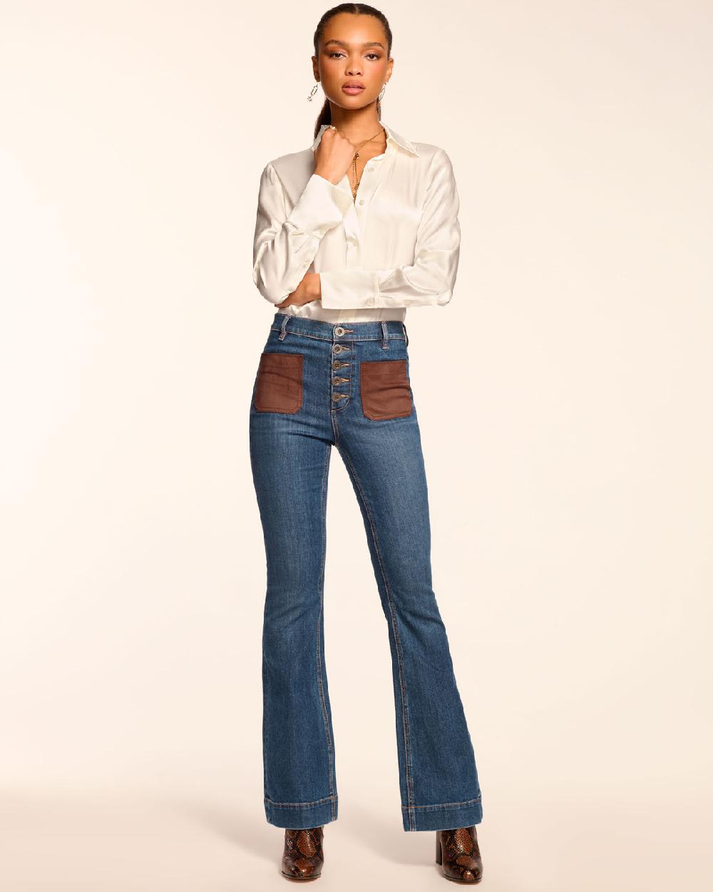 Ramy Brook Cindy Faux Suede Trim Flare Jean