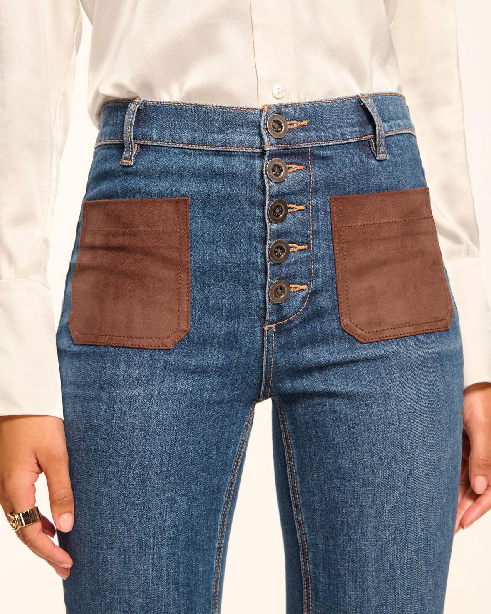 Ramy Brook Cindy Faux Suede Trim Flare Jean