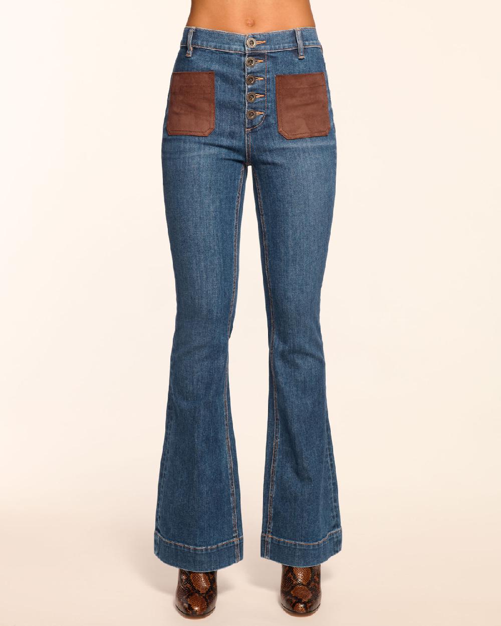 ramy brook Cindy Faux Suede Trim Flare Jean