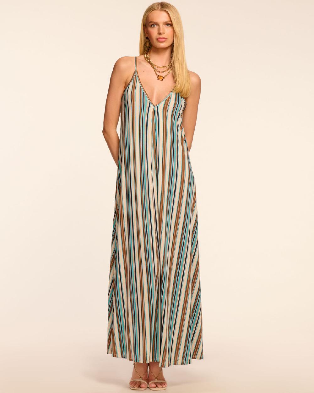 Ramy Brook Clara Striped V-Neck Maxi Dress