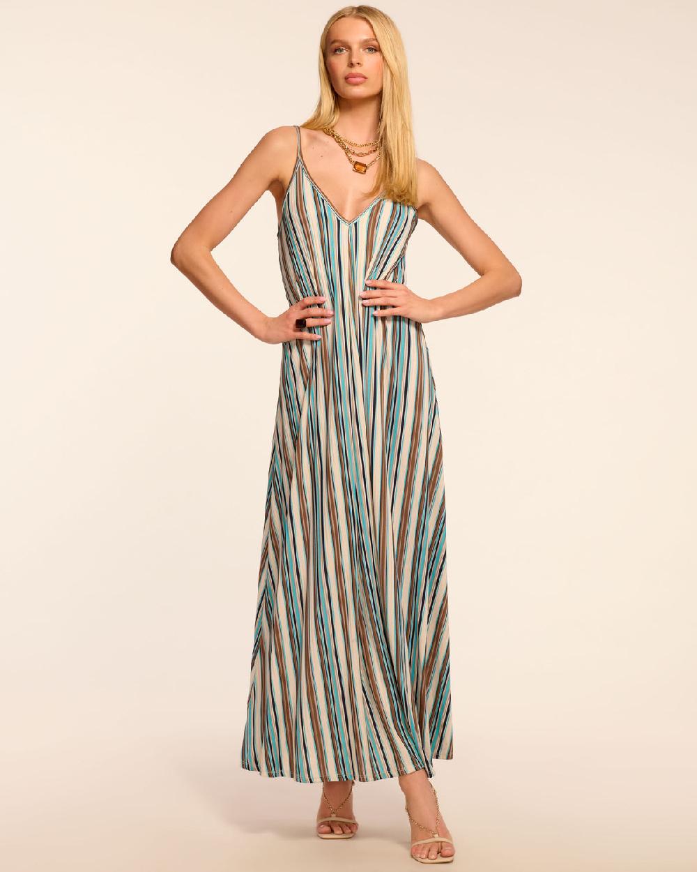 ramy brook Clara Striped V-Neck Maxi Dress
