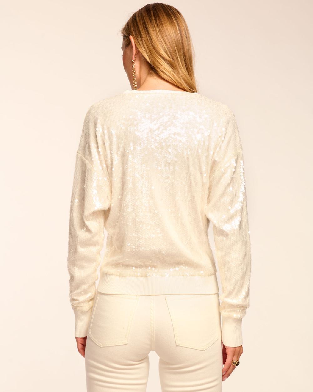 Ramy Brook Delphina Sequin V-Neck Long Sleeve Top
