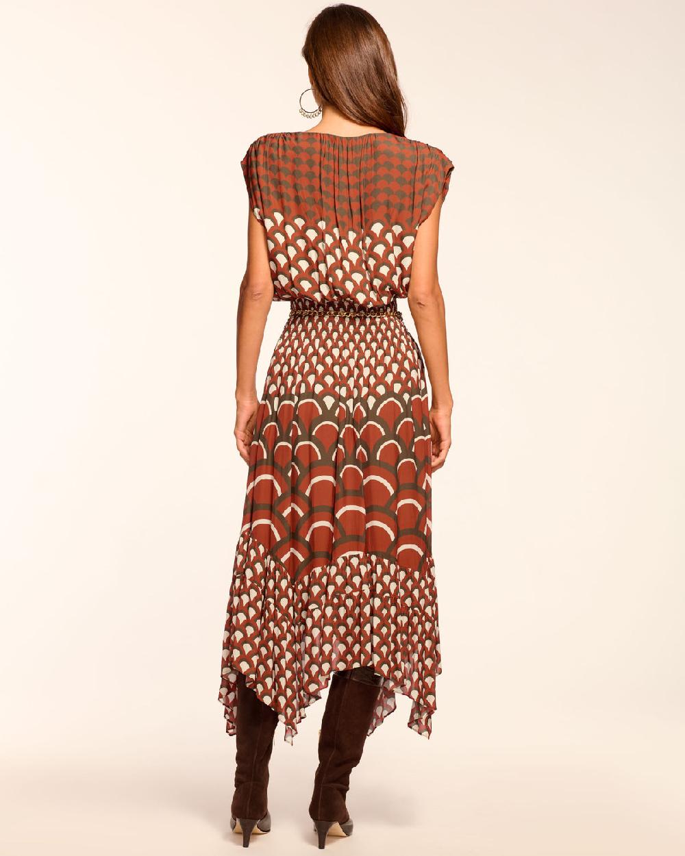 Ramy Brook Elie V-Neck Smocked Midi Dress