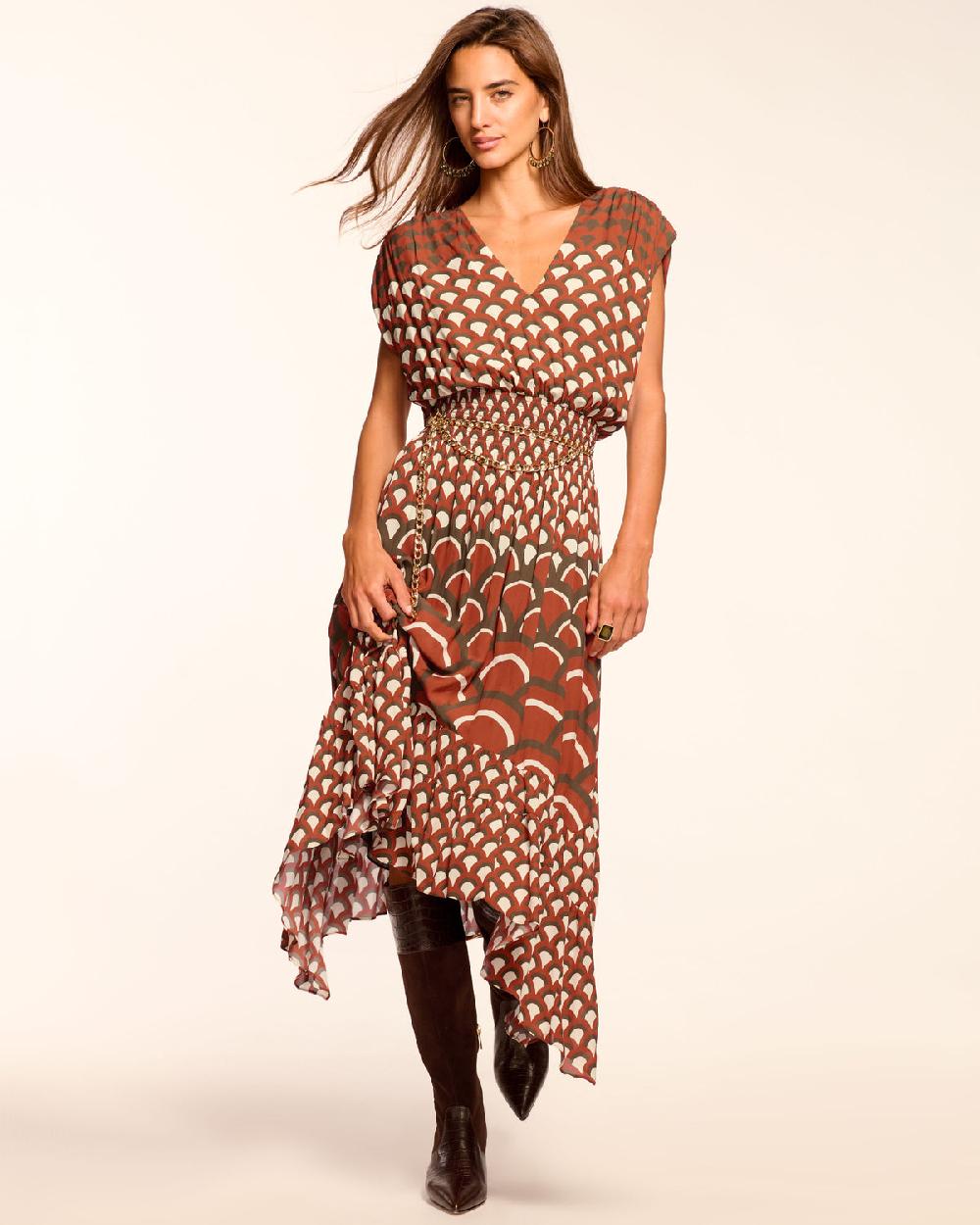 ramy brook Elie V-Neck Smocked Midi Dress
