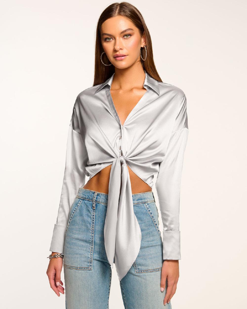 Ramy Brook Farrah Silk Tie-Front Blouse