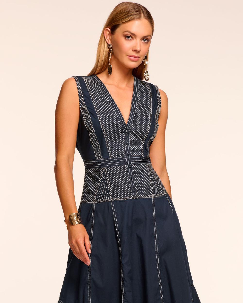 Ramy Brook Grega Cotton Poplin V-Neck Midi Dress