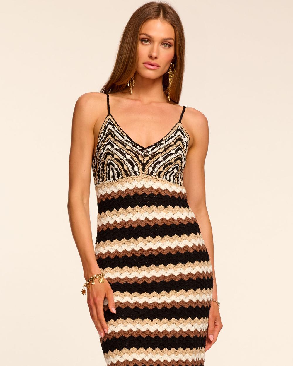Ramy Brook Harlow Cotton Crochet V-Neck Midi Dress