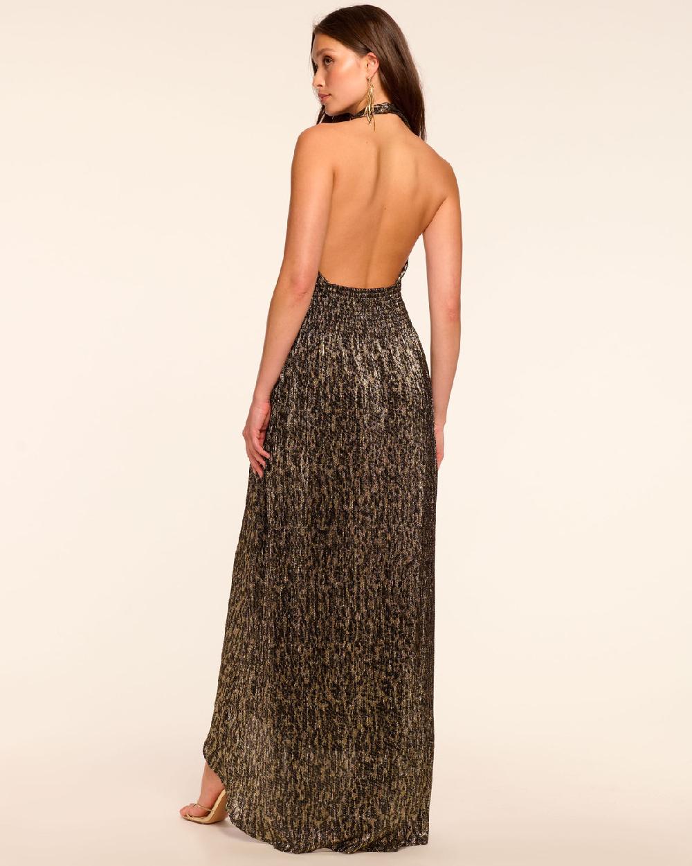 Ramy Brook Jill Metallic Smocked Halter Maxi Dress