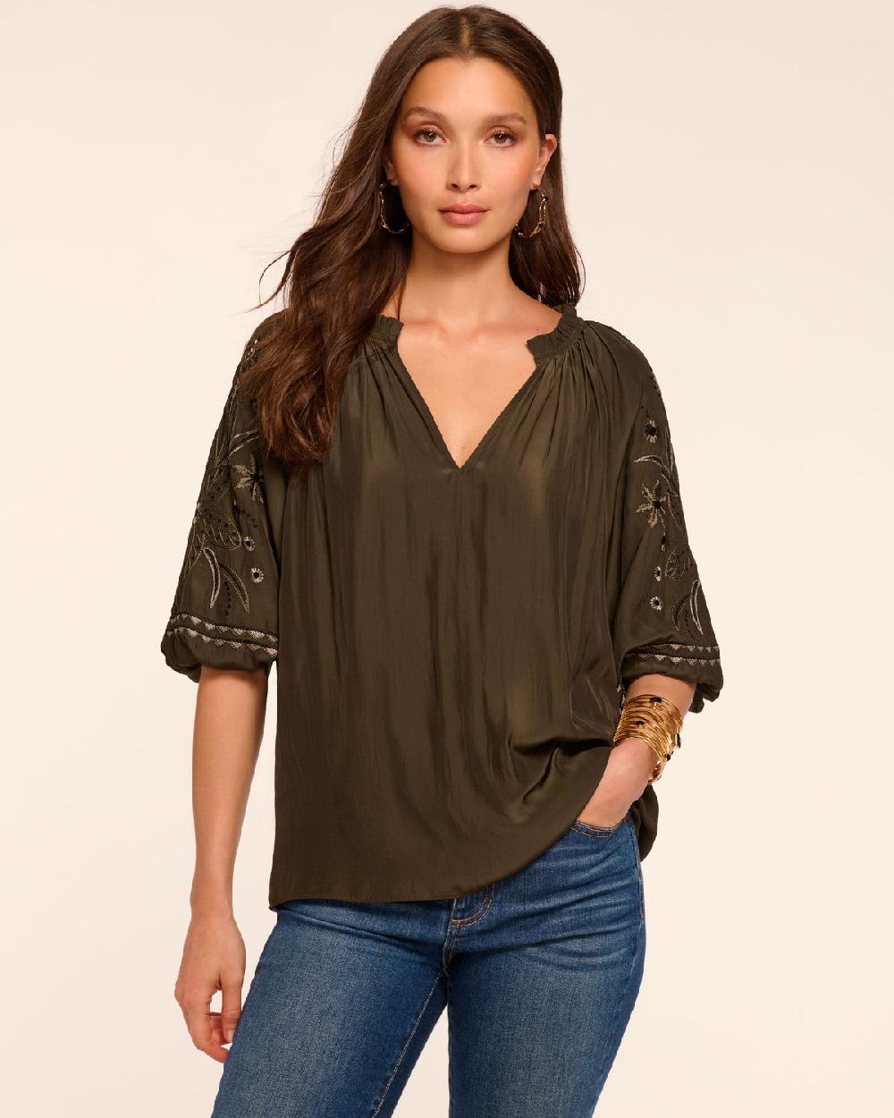 Ramy Brook Karen Embellished V-Neck Blouse