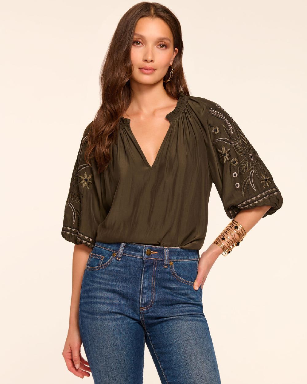 ramy brook Karen Embellished V-Neck Blouse