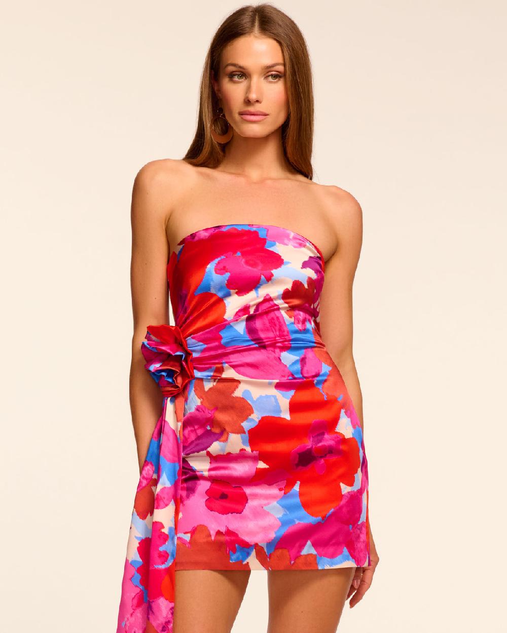 ramy brook Kit Printed Silk Strapless Mini Dress