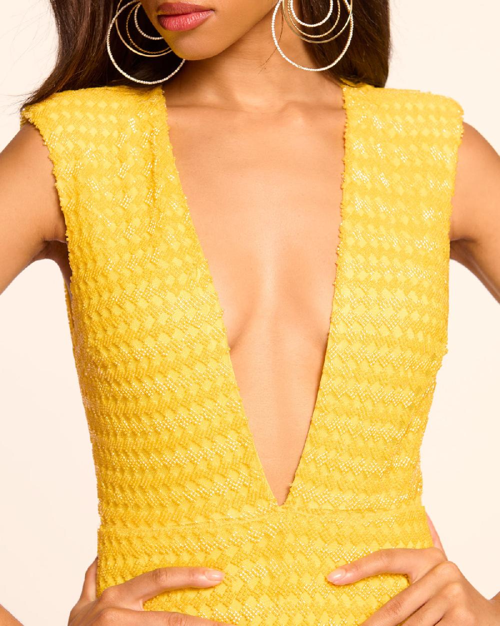 Ramy Brook Lacey Beaded Plunging Mini Dress