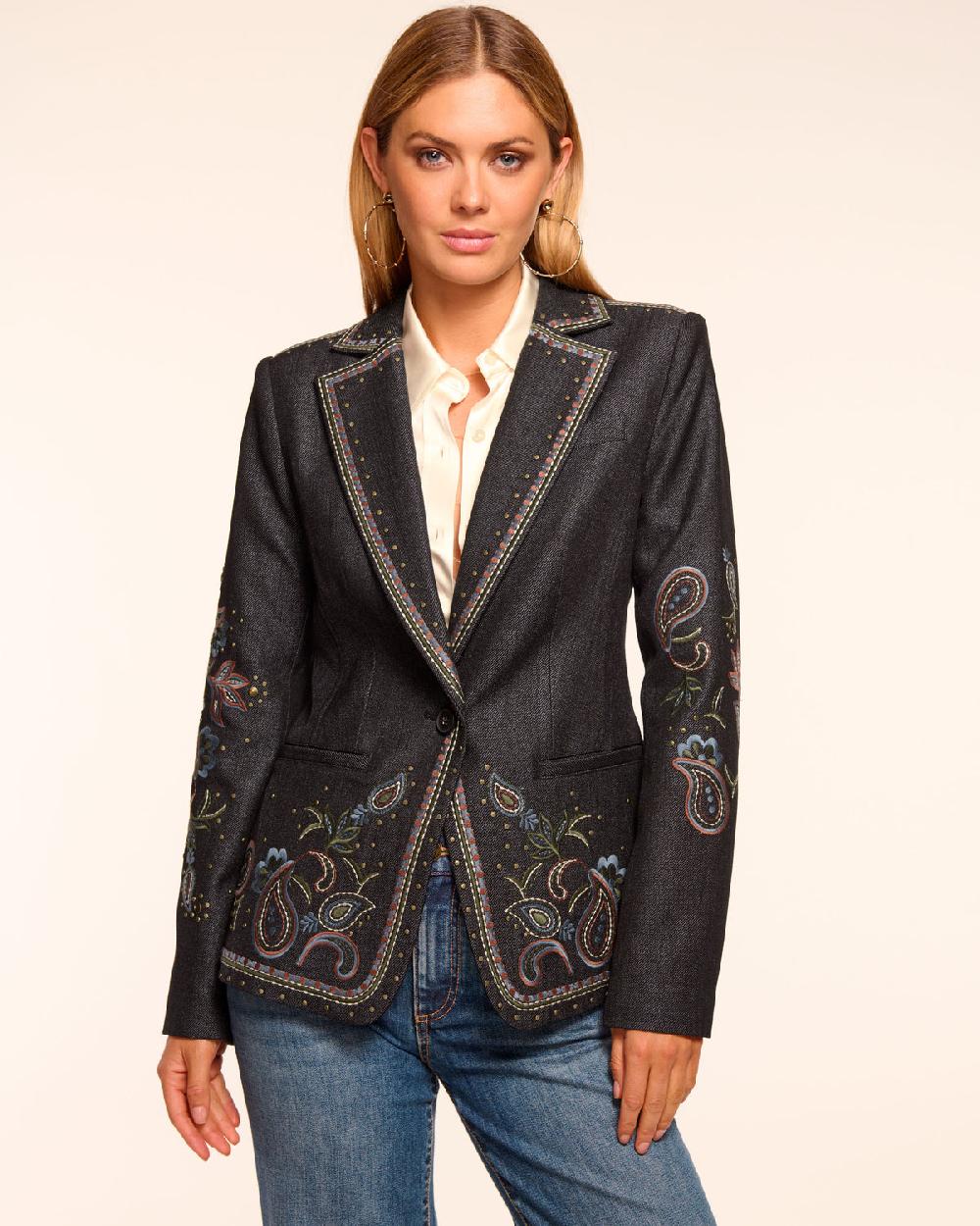 Ramy Brook Laura Embroidered Denim Blazer