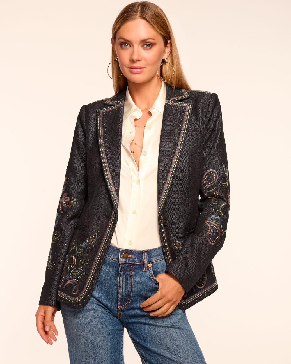 ramy brook Laura Embroidered Denim Blazer