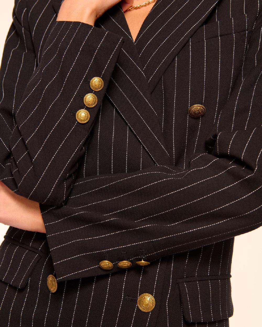 Ramy Brook Laurel Pinstripe Double Breasted Blazer