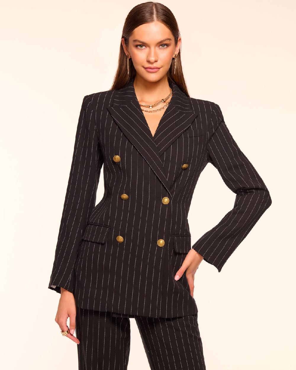 ramy brook Laurel Pinstripe Double Breasted Blazer
