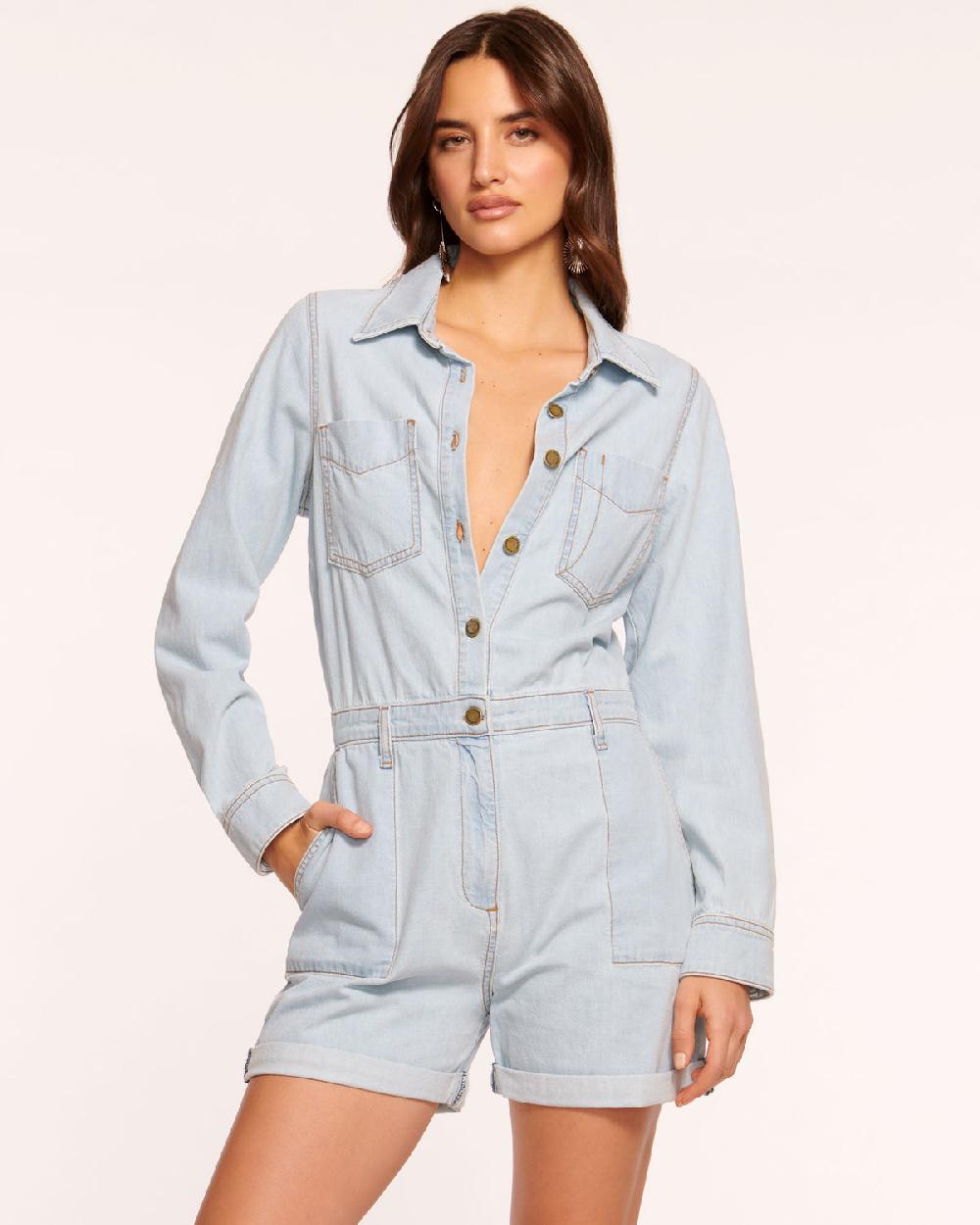 ramy brook Lavinia Relaxed Denim Romper