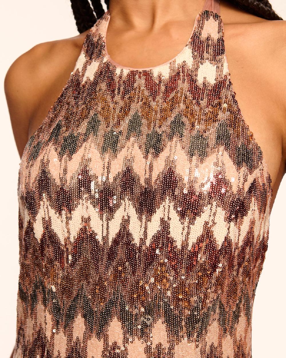 Ramy Brook Lester Chevron Sequin Halter Gown