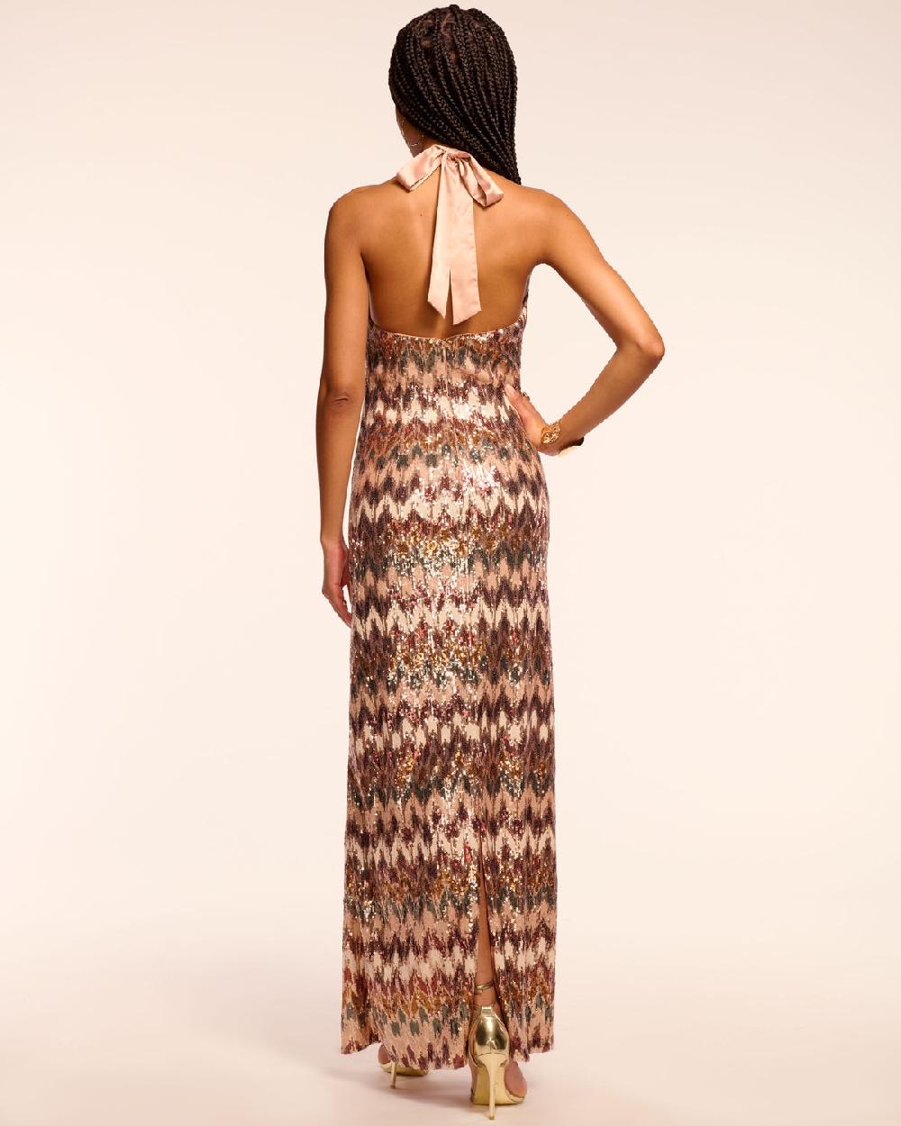 Ramy Brook Lester Chevron Sequin Halter Gown