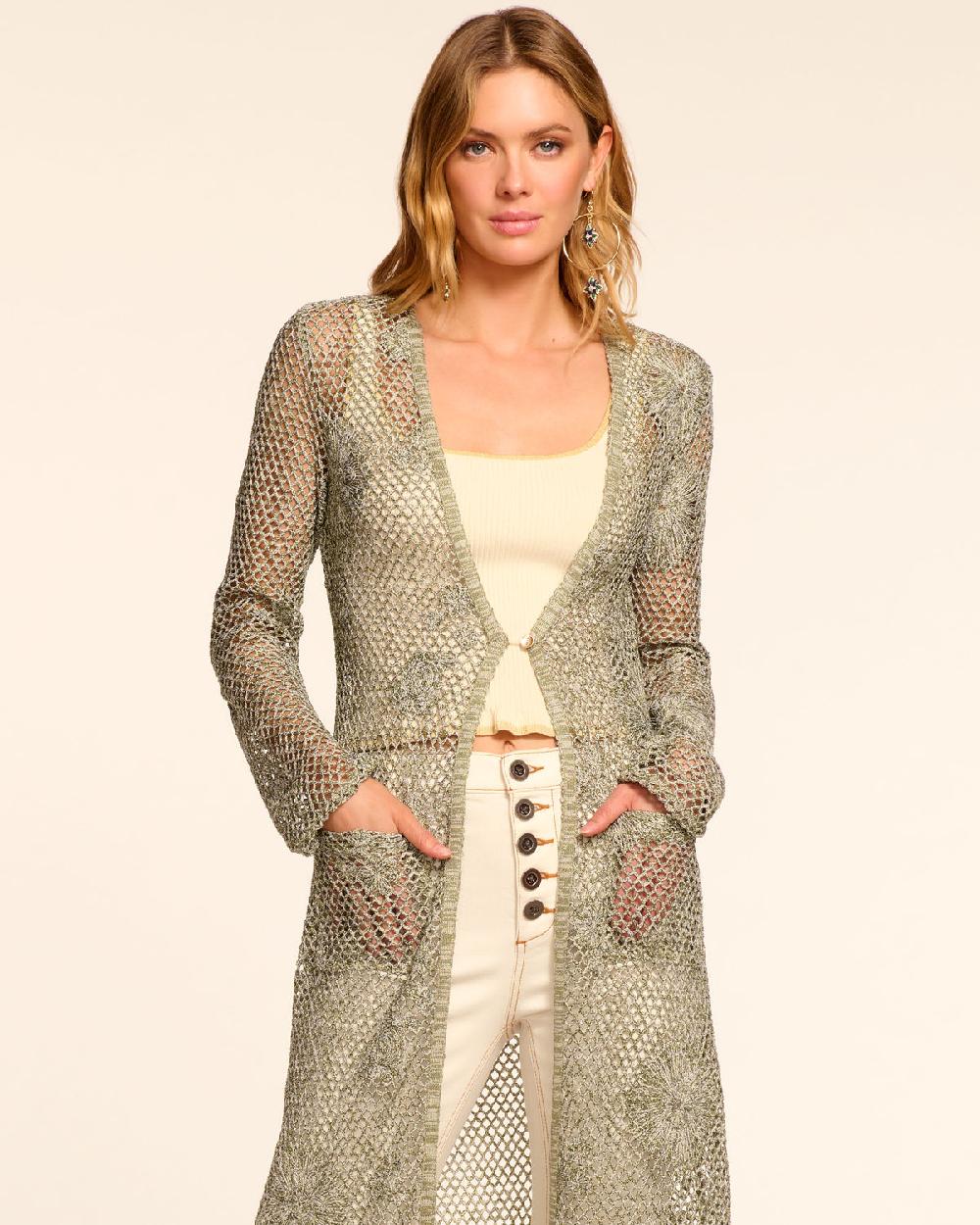 Ramy Brook Liana Metallic Knit Crochet Duster