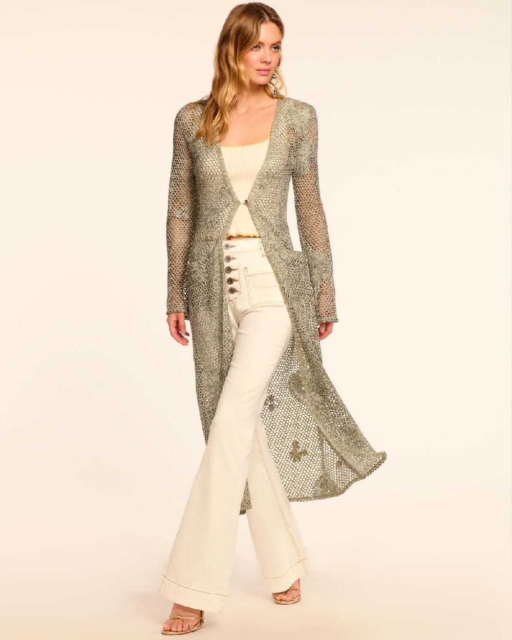 Ramy Brook Liana Metallic Knit Crochet Duster