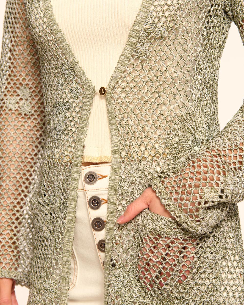 Ramy Brook Liana Metallic Knit Crochet Duster