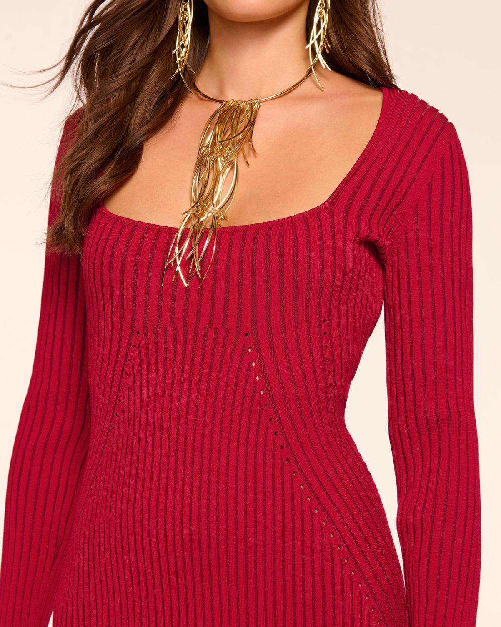 Ramy Brook Logan Rib Knit Long Sleeve Midi Dress