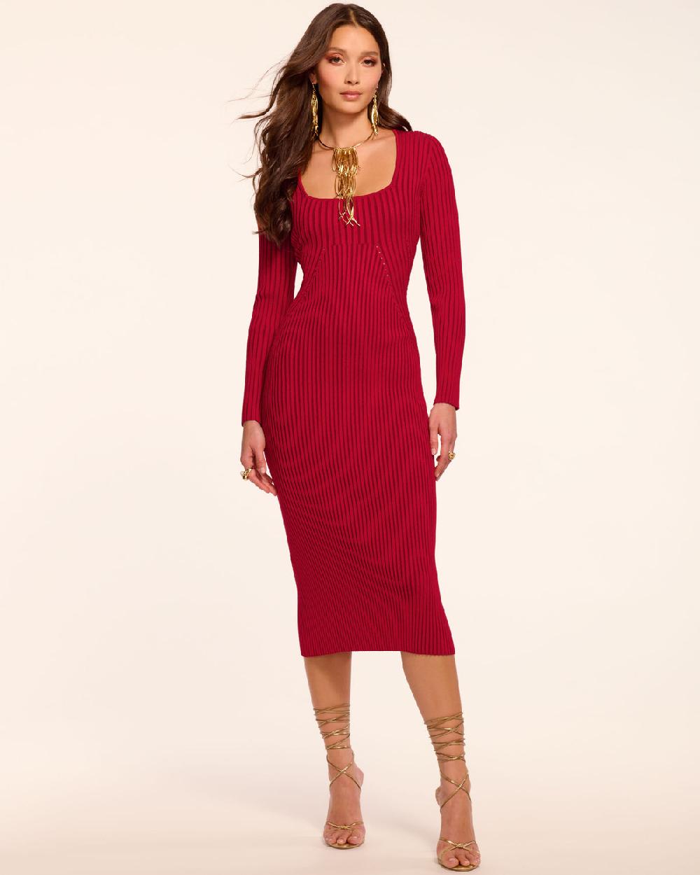ramy brook Logan Rib Knit Long Sleeve Midi Dress