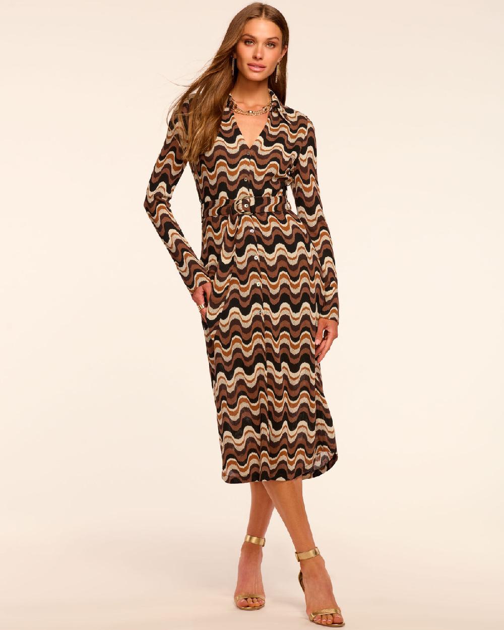 ramy brook Lydia Long Sleeve Belted Midi Dress