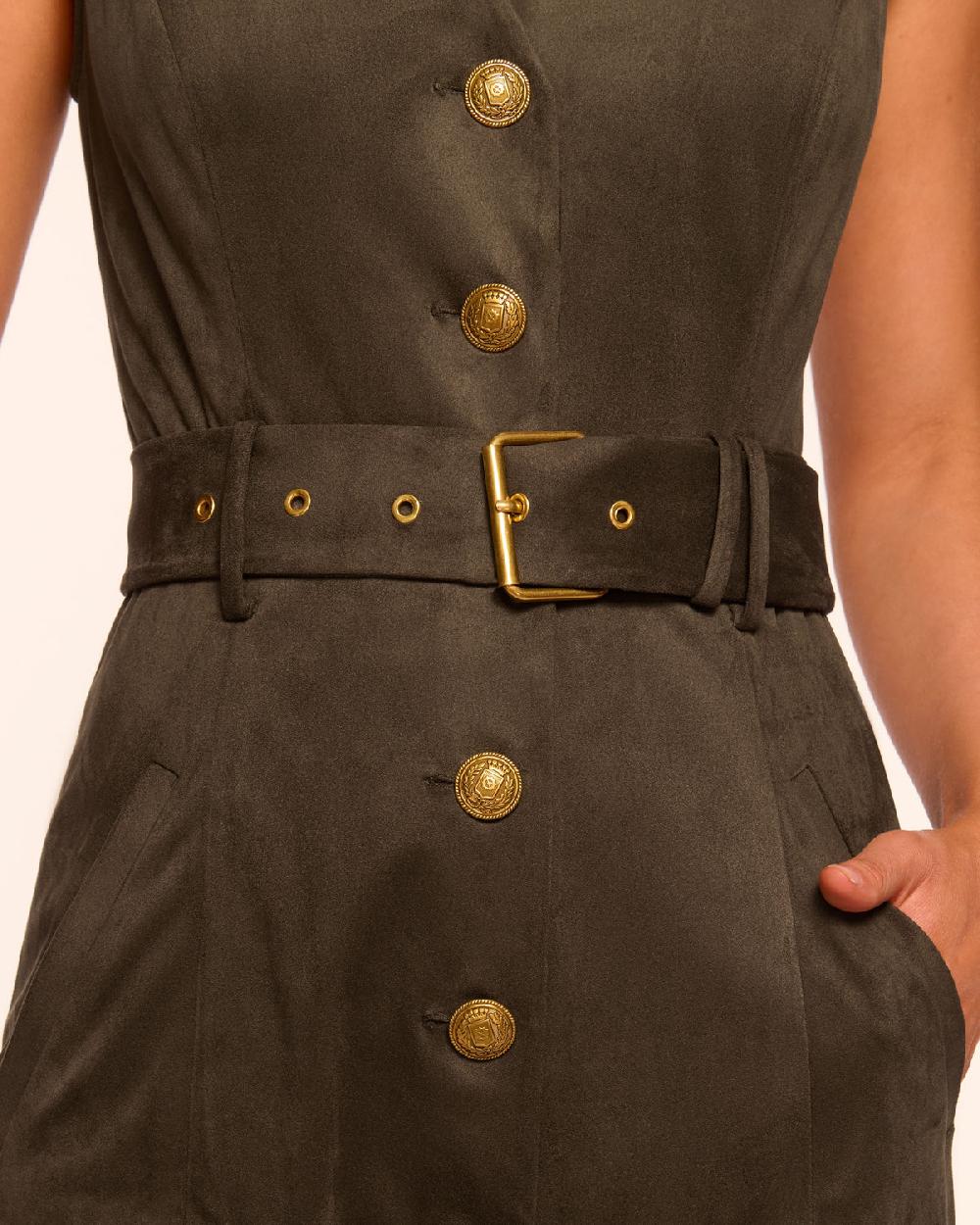 Ramy Brook Marcia Faux Suede V-Neck Midi Dress