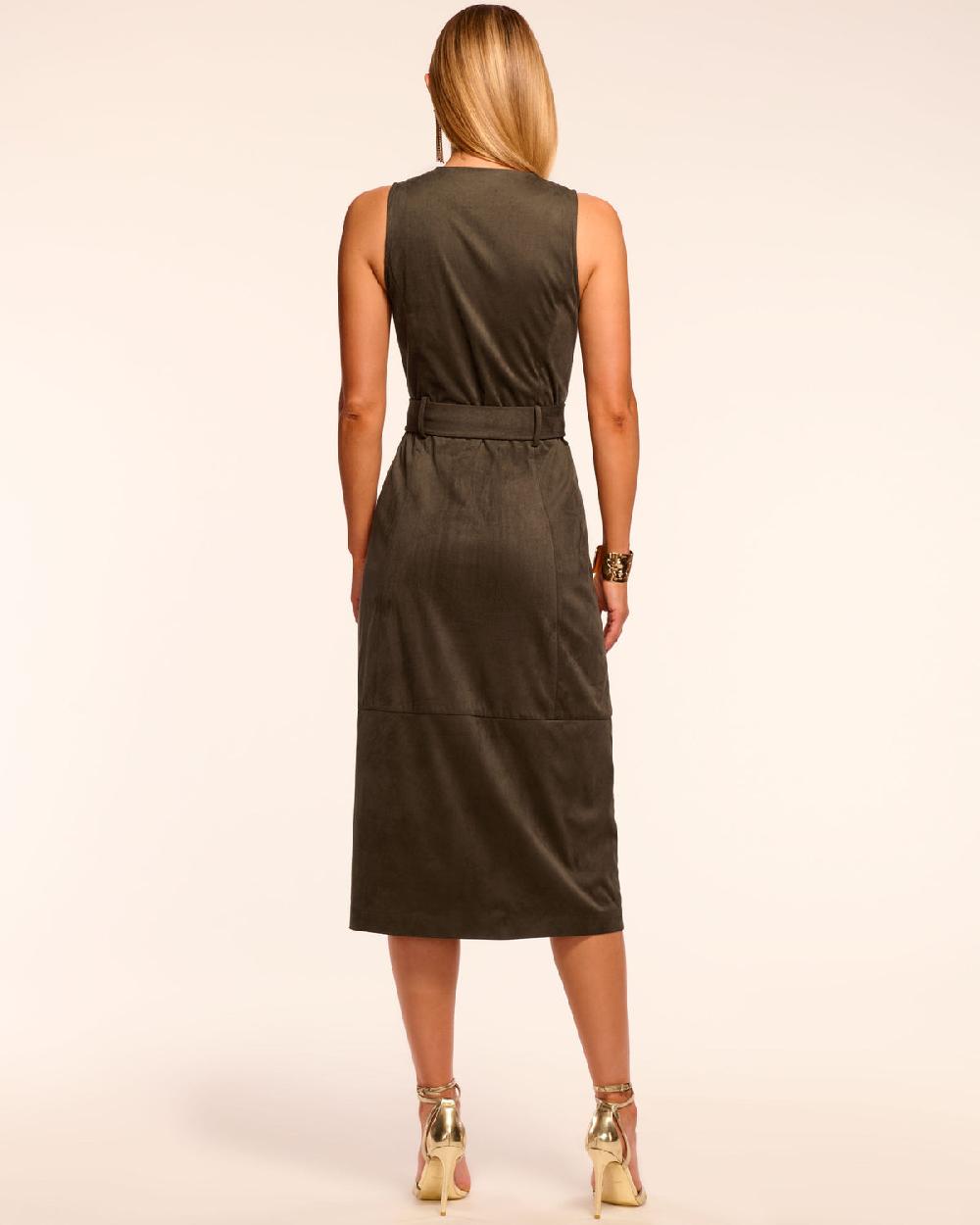 Ramy Brook Marcia Faux Suede V-Neck Midi Dress