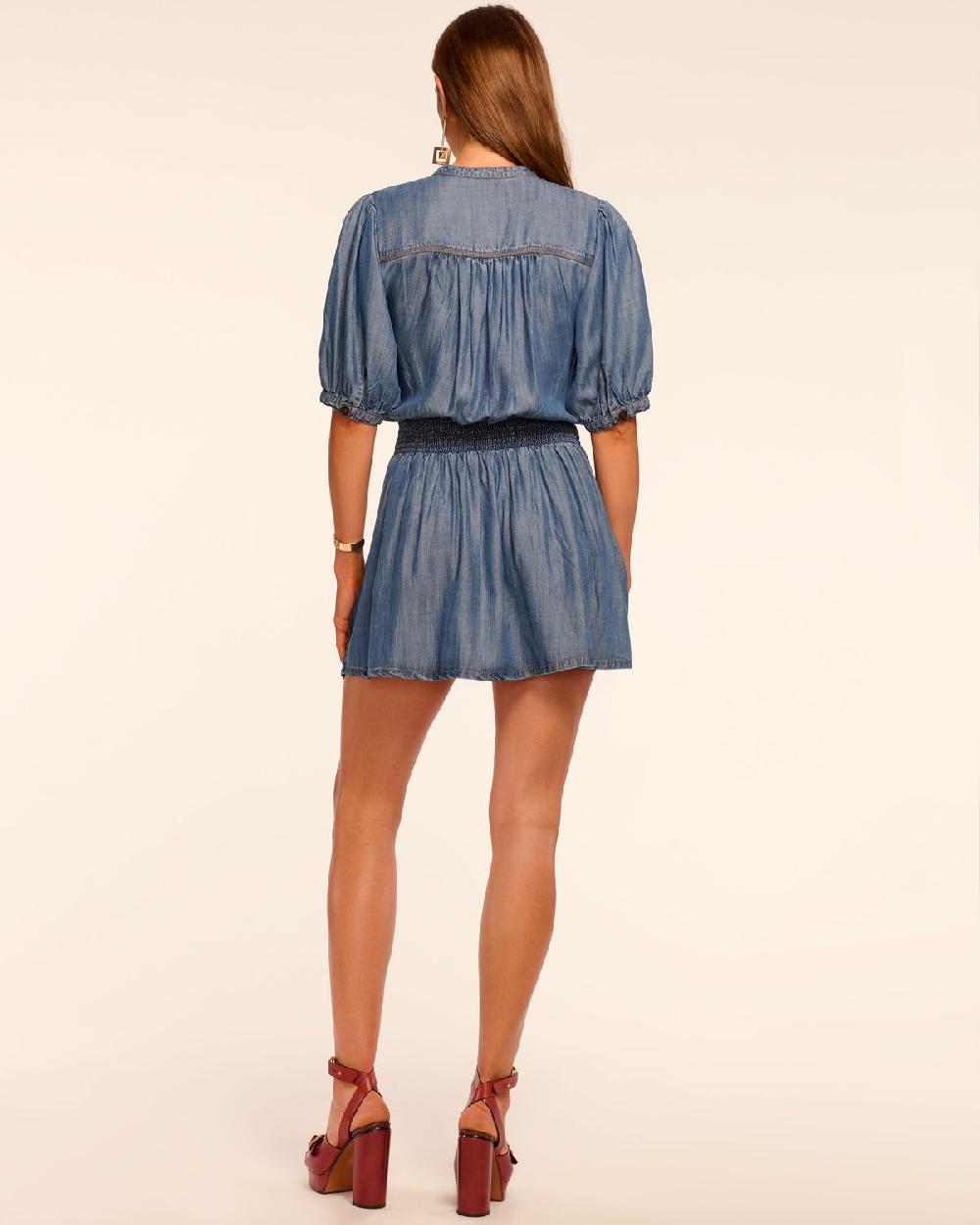 Ramy Brook Norah Chambray Smocked Waist Mini Dress