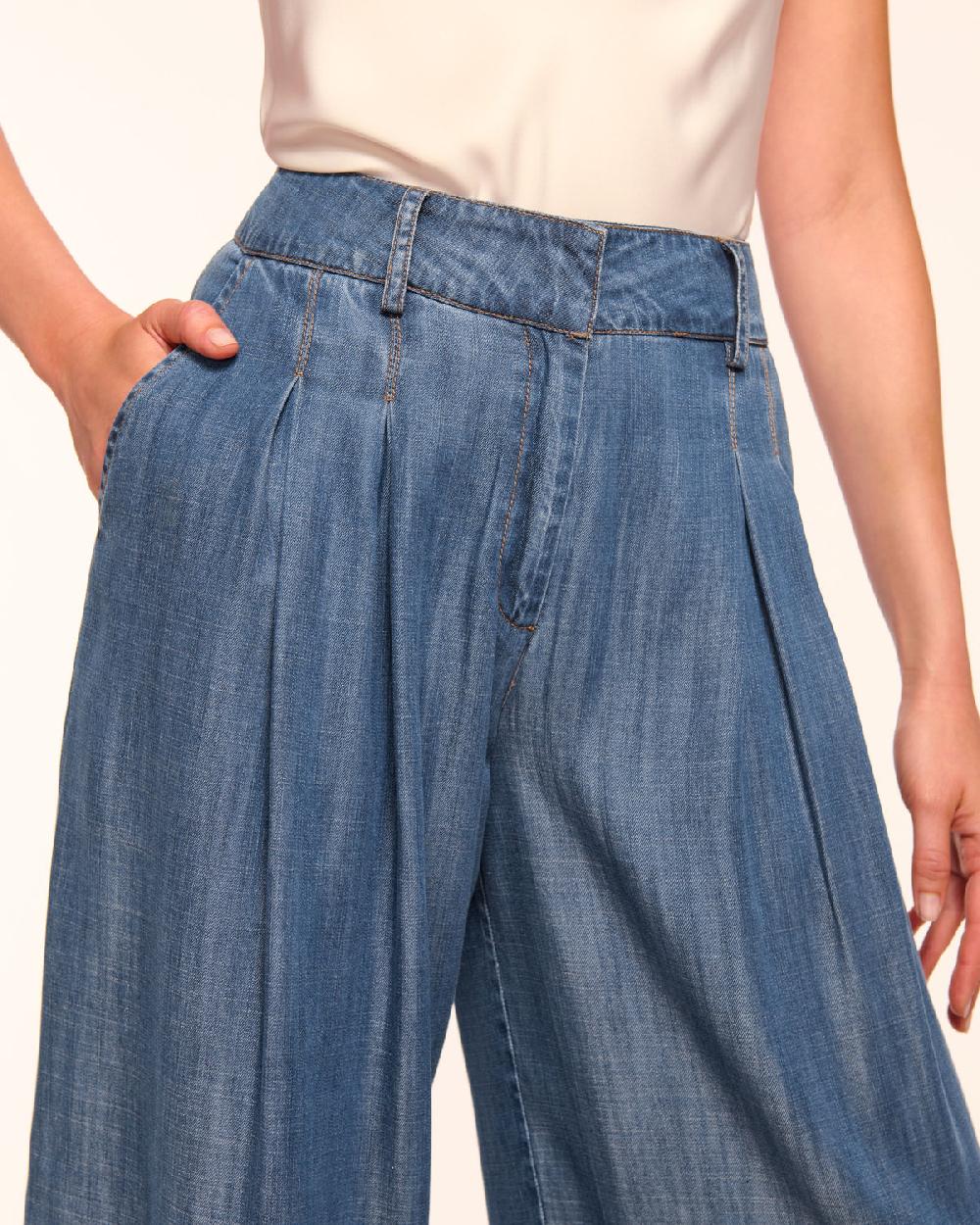 Ramy Brook Oscar Chambray Pleated Pant