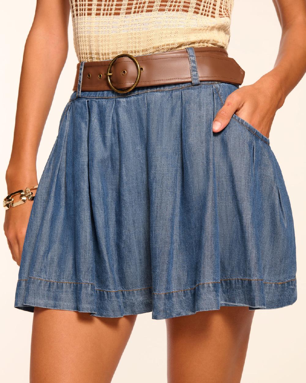 Ramy Brook Owen Chambray Pleated Mini Skirt