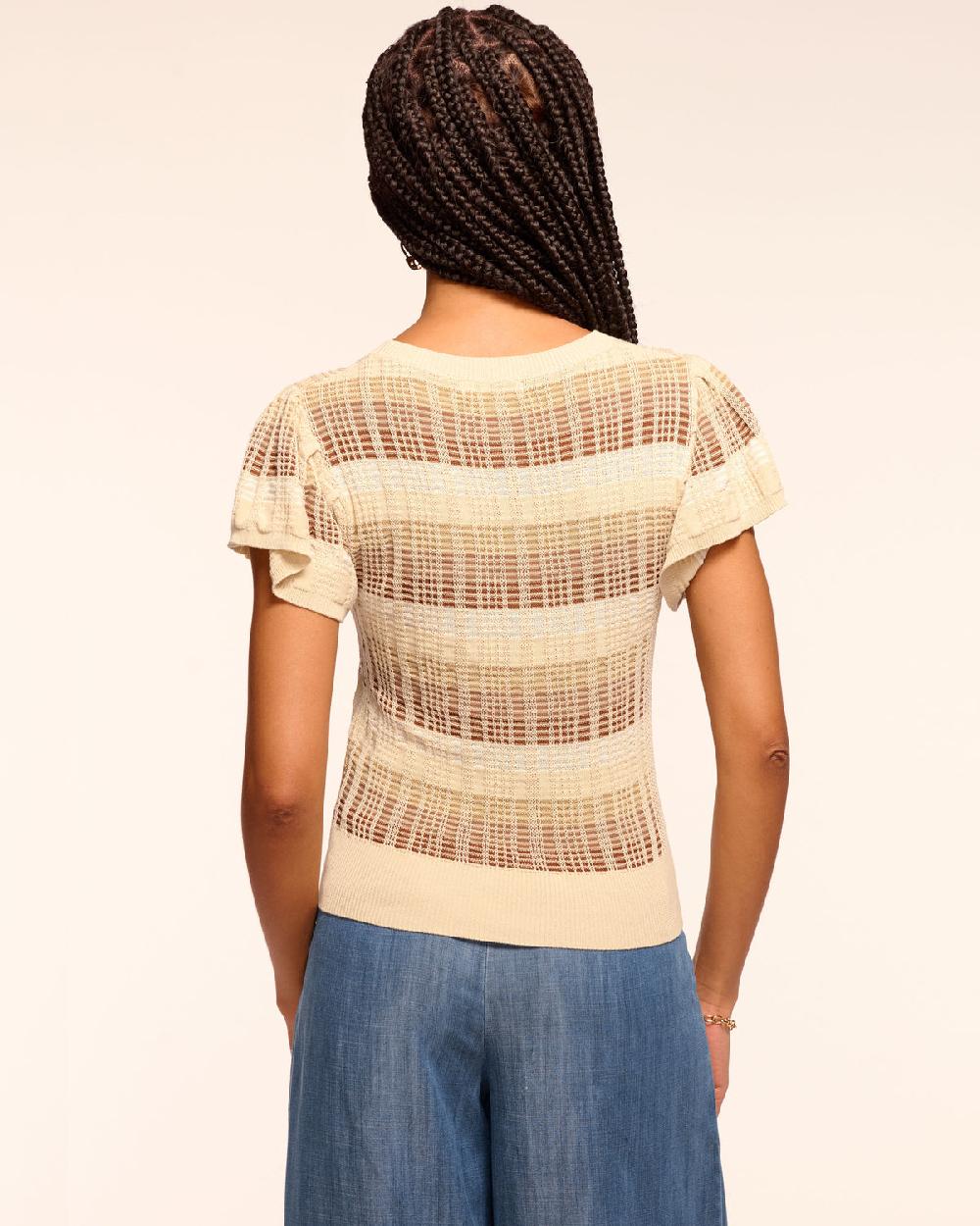 Ramy Brook Rebecca Plaid Knit Flutter Sleeve Top