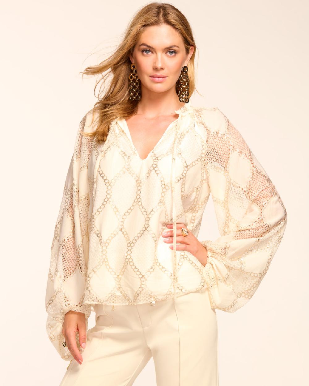 ramy brook Ria Lurex Lace Long Sleeve Blouse