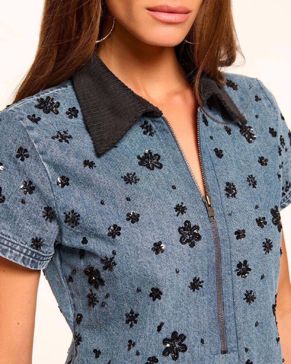 Ramy Brook Rita Embellished Denim Mini Dress